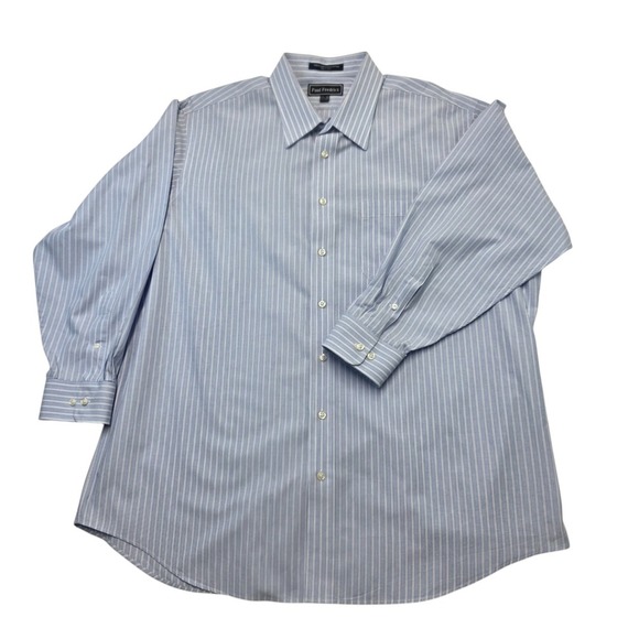 Paul Fredrick Mens 17 1/2 33 Blue Striped Long Sleeve Button Down Dress Shirt - Picture 1 of 6